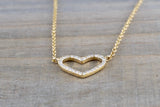 14k Yellow Gold Heart Micro Pave Diamond Dainty Pendant Charm With Necklace