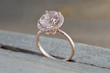 10x8 Oval Morganite Diamond Halo Ring