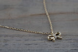 14k Yellow Gold Diamond Dainty Bow Pendant Necklace with Chain 16" 18"