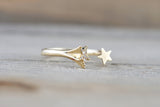 14k Yellow Gold Solid Double Diamond Star Open Ring Band
