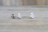14k White Gold Disk Design Heart Diamond Earrings Stud Post Studs Round Micro Pave Flat