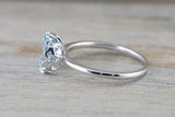 Melrose 14k White Gold Round 8mm Aquamarine Solitaire Crown Gemstone Tulip Ring