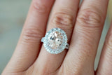 18k White Gold Oval Pink Peach Morganite Diamond Halo Split Shank Engagement Promise Wedding Anniversary Ring 11x9