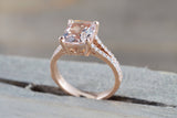 Ava Rose gold Cushion Radiant Split Shank Morganite Ring