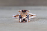 Ava Rose gold Cushion Radiant Split Shank Morganite Ring