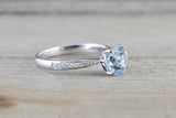 18k White Gold Round Cut Aquamarine Vintage Filigree Engagement Promise Ring Rope