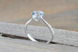 18k White Gold Round Cut Aquamarine Vintage Filigree Engagement Promise Ring Rope
