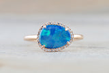 Island 14k Rose Gold Opal Diamond Halo Art Deco Fashion Ring Band