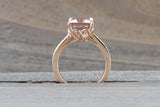 14k Rose Gold Elongated Emerald Cut Pink Morganite Diamond Engagement