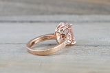 14k Rose Gold Elongated Emerald Cut Pink Morganite Diamond Engagement