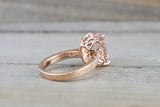 14k Rose Gold EMERALD Cut Pink Peach Morganite Diamond Engagement Promise Ring Rope Bead Vintage