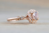 Clovis Gold Vintage Diamond Morganite Engagement Promise Ring Rope Bead Vintage Art Deco