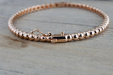 14k Solid Rose Gold Thick Bead Dot Charm Bracelet Dainty Love Oval Fashion Bangle 3.2mm Open