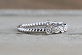14k White Gold Round Cut Diamond Rope Twined Vine Engagement Pave Stackable Stacking Promise Ring