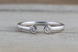 14k White Gold Round Cut Diamond Bezel Open Cuff Stackable Ring Band