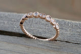 Round Cut Diamond in Marquis and Round Bezel Rope Twined Vine Ring