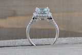 18k White Gold Cushion Halo Round Aquamarine Split Shank Engagement Ring