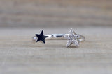 14k White Gold Solid Double Diamond Star Open Ring Band