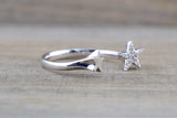 14k White Gold Solid Double Diamond Star Open Ring Band