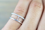 14k White Gold Double Row Diamond Fashion Bar Ring Pointer Band Cuff