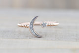 14k Gold Solid Star Moon Open Ring Band