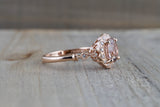 14k Rose Gold Vintage Diamond 7mm Morganite Engagement Promise Ring Rope Bead Vintage Art Deco