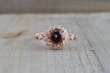 14k Rose Gold Vintage Diamond 7mm Morganite Engagement Promise Ring Rope Bead Vintage Art Deco