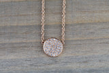 14k Rose Gold Circle Disk Round Micro Pave Diamond Invisible Dainty Pendant Charm