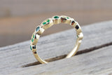 14kt Solid Yellow Gold Emerald Milgrain Etched Vintage Art Deco Band Ring Wedding Engagement