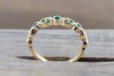 14kt Solid Yellow Gold Emerald Milgrain Etched Vintage Art Deco Band Ring Wedding Engagement