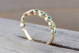14kt Solid Yellow Gold Emerald Milgrain Etched Vintage Art Deco Band Ring Wedding Engagement