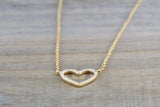 14k Yellow Gold Heart Micro Pave Diamond Dainty Pendant Charm With Necklace