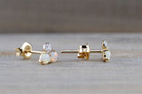 14k Yellow Gold Cluster Opal Diamond Cluster Earring Stud
