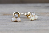 14k Yellow Gold Cluster Opal Diamond Cluster Earring Stud