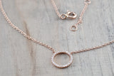 14k Rose Gold Circle Round Micro Pave Diamond Star Dainty Pendant Charm 16' 18'