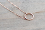 14k Rose Gold Circle Round Micro Pave Diamond Star Dainty Pendant Charm 16' 18'