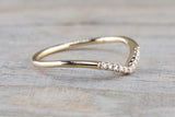 Gold Diamond Curve Chevron V Groove Ring Band Stack B10059