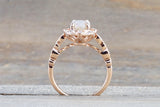 Rose Gold Oval Diamond Fire Opal Vintage Art Deco Halo Ring