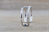 14k White Gold Double Row Diamond Fashion Bar Ring Pointer Band Cuff