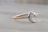 14k Gold Solid Star Moon Open Ring Band