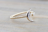 14k Gold Solid Star Moon Open Ring Band