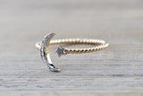 14k Gold Solid Star Moon Open Ring Band