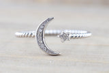 14k Gold Solid Star Moon Open Ring Band