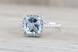 18k White Gold Cushion Aquamarine with a Diamond Halo Engagement Promise Ring
