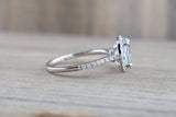 18k White Gold Cushion Aquamarine with a Diamond Halo Engagement Promise Ring