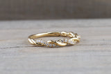 14k Yellow Gold Round Cut Diamond Rope Twined Vine Engagement Pave Stackable Stacking Promise Ring Anniversary