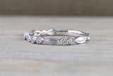 14k White Gold Diamond Marquise  Vintage Milgrain Satin Finish Wedding Anniversary Engagement Ring Band