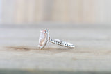 Gold Peach Pink Pear Morganite Bead Halo Ring M3061