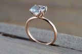 14k Rose Gold Round Aquamarine Tulip Crown Solitaire 4 Prong Ring 8mm Engagement Wedding Anniversary Ring Band