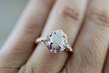 Rose Gold Oval Diamond Fire Opal Vintage Art Deco Halo Ring